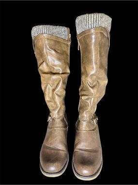 Women’s Knee-High Slouchy Brown Boots with Knit Cuff Size 8